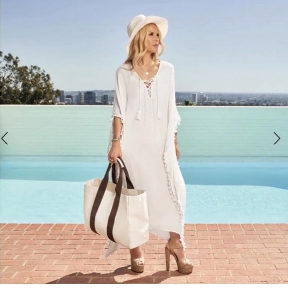 Le Bar Marche La Plage Oversized Beach Tote Curateur Rachel Zoe Beige NWT - Picture 4 of 10